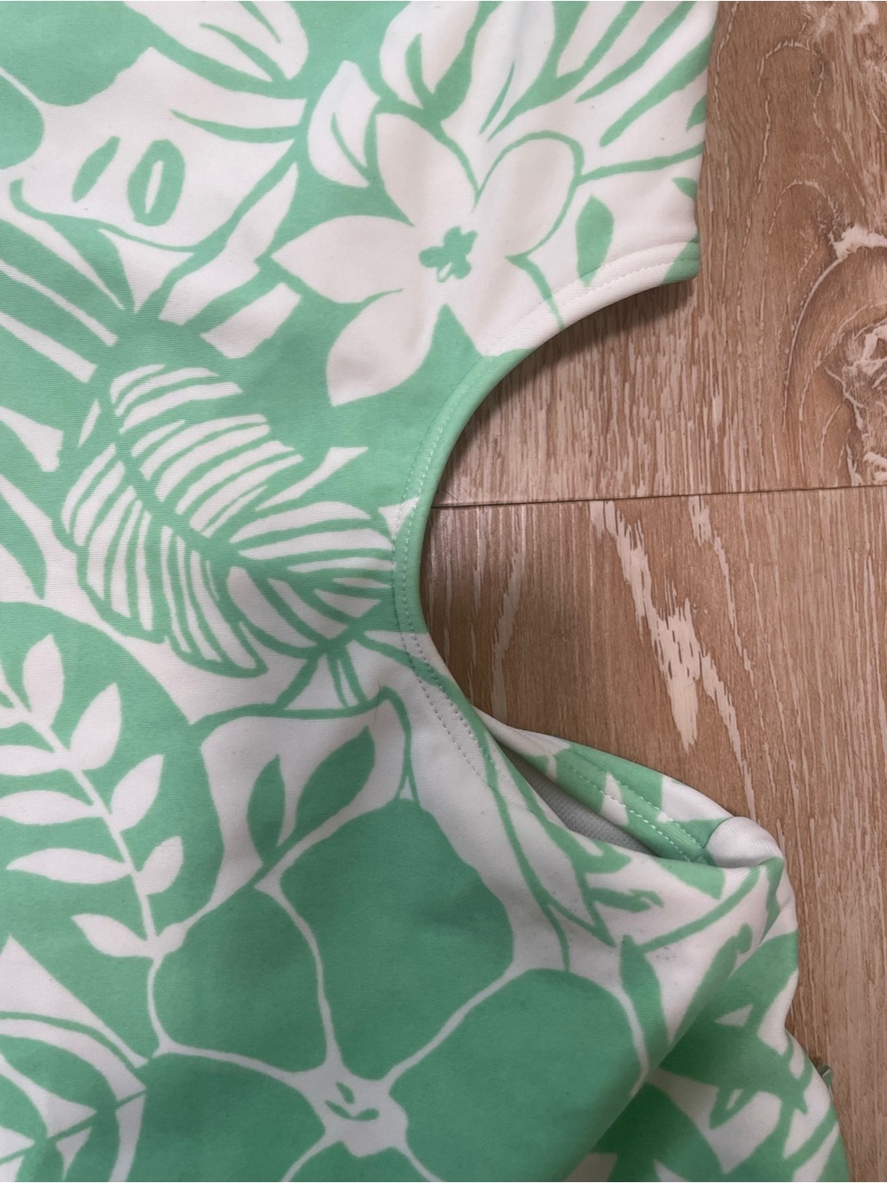 Abercrombie Kids green floral asymmetrical cutout one-piece swimsuit; 13/14 - Picture 2 of 7
